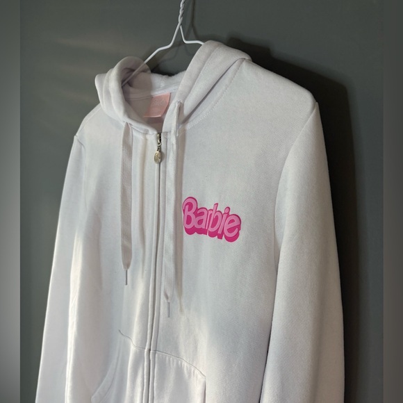 Barbie size small White Hoodie with Pink Barbie Logo, full front zip - Picture 6 of 8